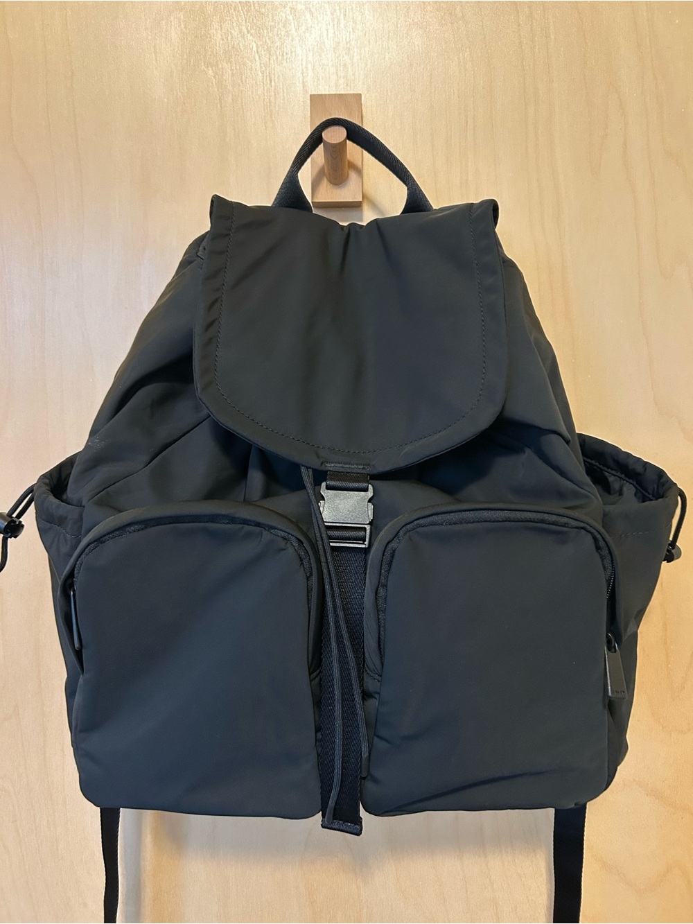Away Black Nylon Flap Backpack with Front Pockets
